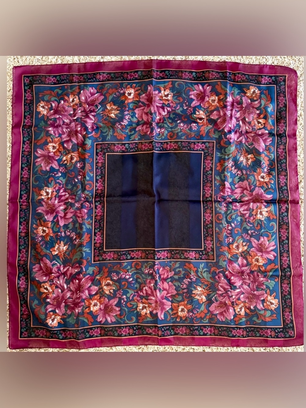 Women's Berkshire Scarf Floral Lillies Fall 30" x 31” Made in Italy